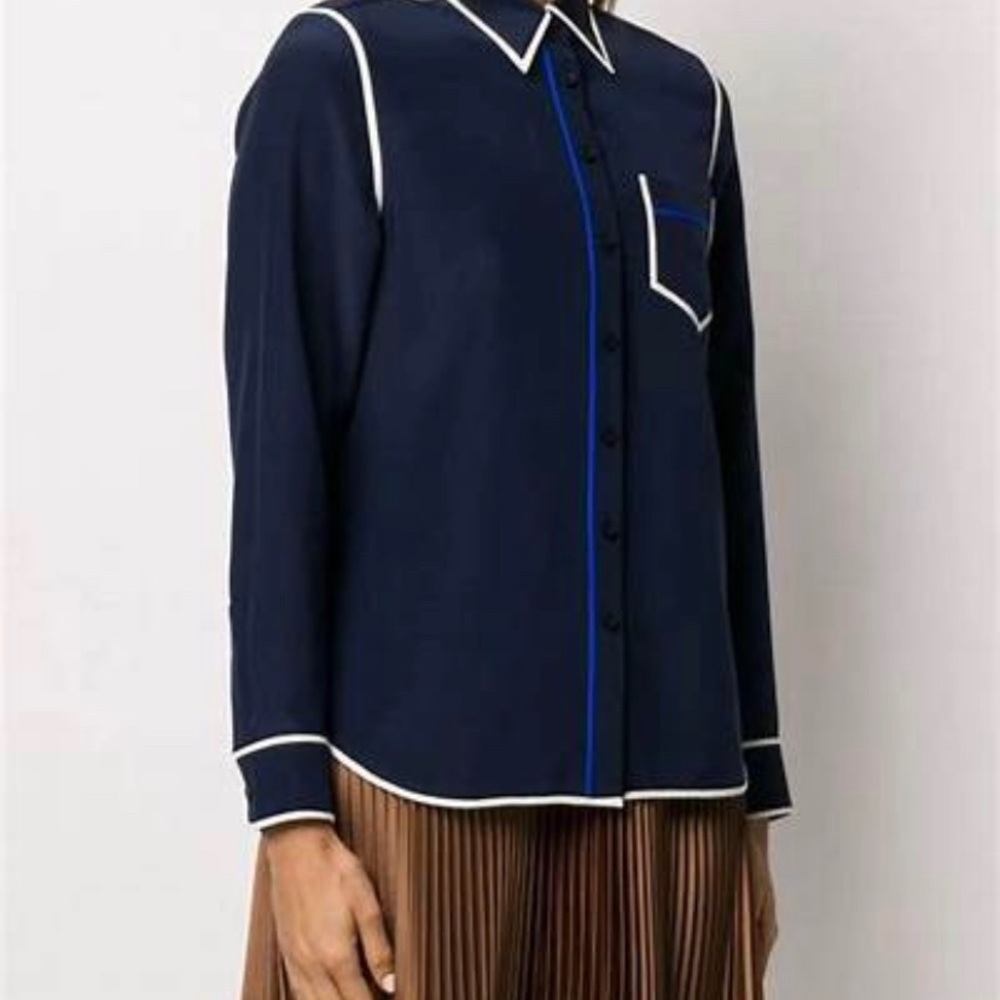 Tory Burch Contrast Binding Silk Button Top 12 - Picture 6 of 7